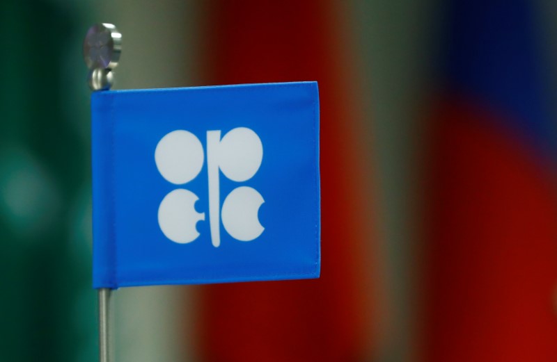 © Reuters. A flag with the Organization of the Petroleum Exporting Countries (OPEC) logo is seen  during a meeting of OPEC and non-OPEC countries in Vienna