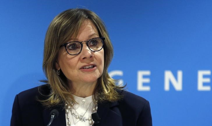 © Reuters. GM CEO Barra speaks at press conference at the North American International Auto Show in Detroit