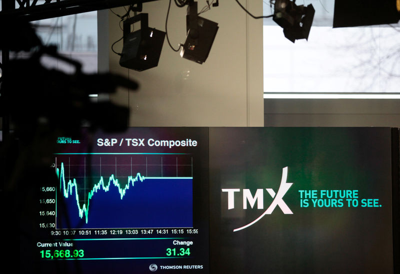 © Reuters. A darkened television studio is seen at the offices of TMX Group, which operates the Toronto Stock Exchange