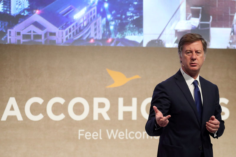 © Reuters. FILE PHOTO: Sebastien Bazin, chairman and CEO of AccorHotels at the company's 2017 annual results presentation