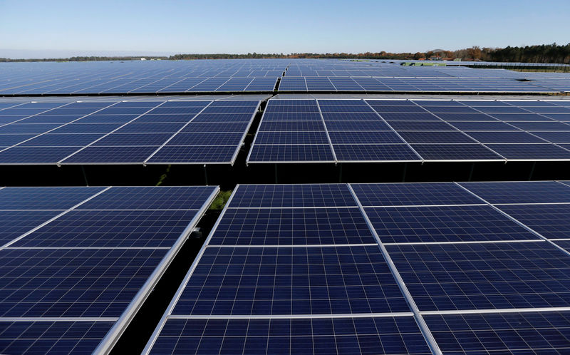 © Reuters. FILE PHOTO: File photo shows a general view of solar panels used to produce renewable energy at the photovoltaic park during its official inauguration in Cestas