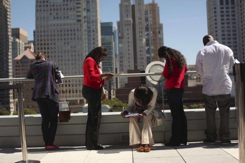 © Reuters. Job seekers apply for the 300 available positions at a new Target retail store in San Francisco