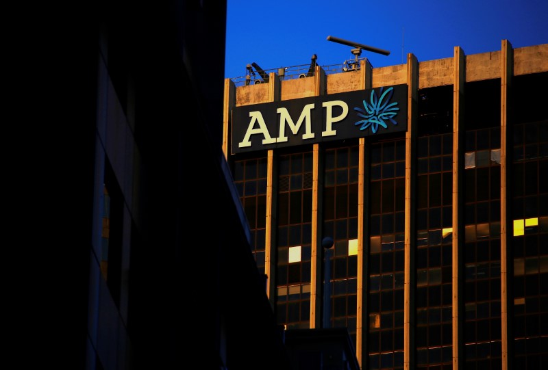 © Reuters. The logo of AMP Ltd, Australia's biggest retail wealth manager, adorns their head office located in central Sydney, Australia
