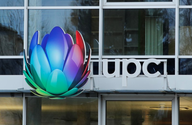 © Reuters. Logo of  UPC Cablecom is pictured in Renens