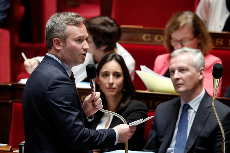 © Reuters. French Minister of State attached to the Minister for Europe and Foreign Affairs Jean-Baptiste Lemoyne attends the questions to the government session at the National Assembly in Paris