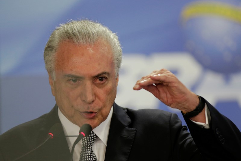 © Reuters. Presidente da República, Michel Temer, fala durante cerimônia no Palácio do Planalto em Brasília, Distrito Federal