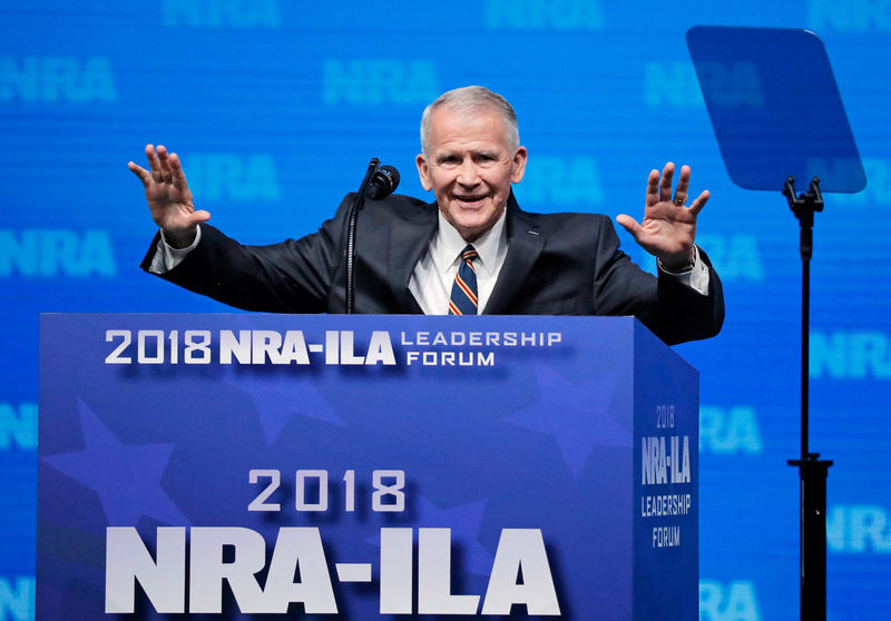 © Reuters. FILE PHOTO:    US Marine Corps Lt. Col. (Ret.) Oliver North speaks at an NRA convention in Dallas