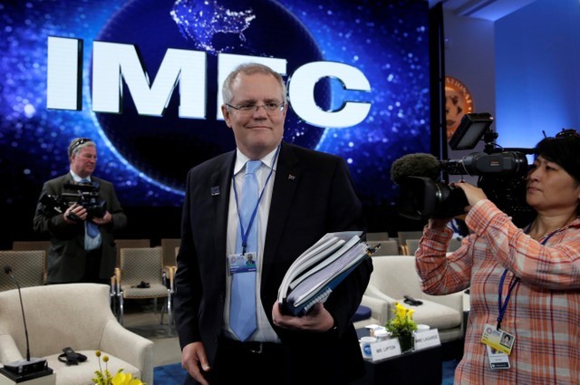 © Reuters. Australian Treasurer Scott Morrison attends the IMFC plenary