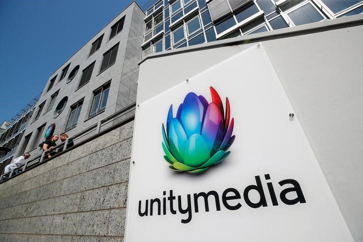 © Reuters. The logo of German cable TV and internet provider Unitymedia is seen at the company Headquarters in Cologne