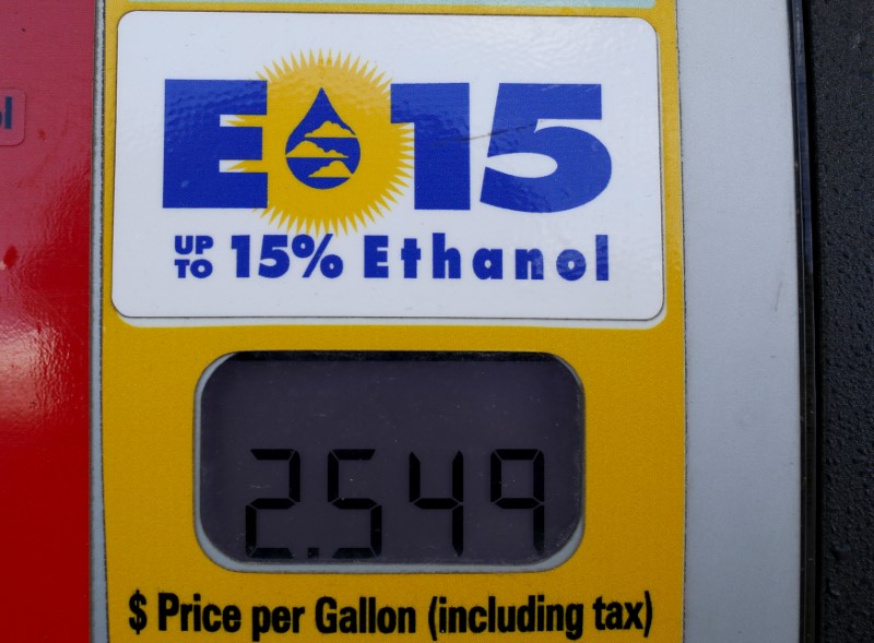 © Reuters. FILE PHOTO: A gas pump displays the price for E15 a gasoline with 15 percent of ethanol at a gas station in Nevada