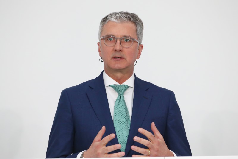© Reuters. Audi CEO Stadler speaks during the company's annual news conference in Ingolstadt
