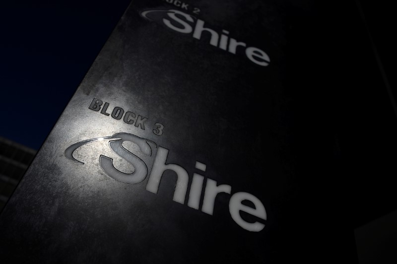 © Reuters. FILE PHOTO:  Shire branding is seen outside their offices in Dublin