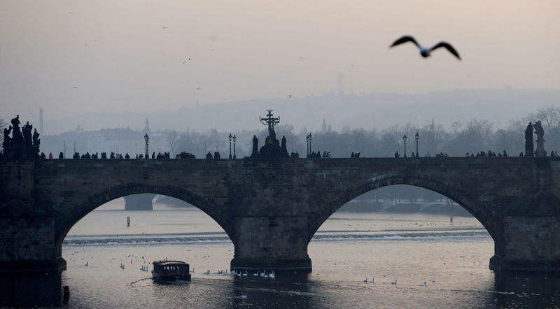 © Reuters. FILE PHOTO: A bird flies over the medieval Charles Bridge in Prague