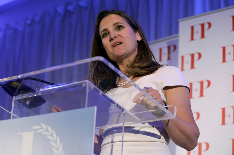 © Reuters. Canadian Foreign Affairs Minister Chrystia Freeland receives the Diplomat of the Year award in Washington