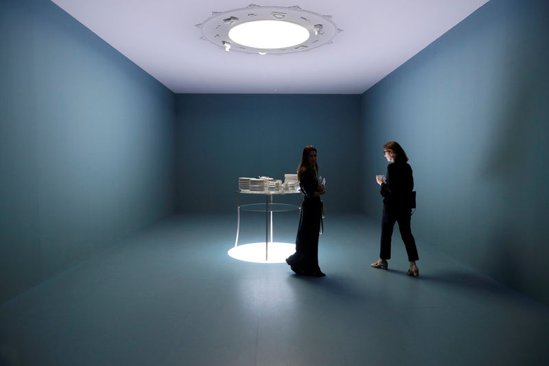 © Reuters. Women observe "The Tip pof the Iceberg", 1991 of US-Artist Barbara Bloom in Basel