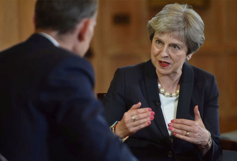 © Reuters. Britain's Prime Minister Theresa May speaking on the Marr Show on BBC television at her official country residence Chequers in Buckinghamshire