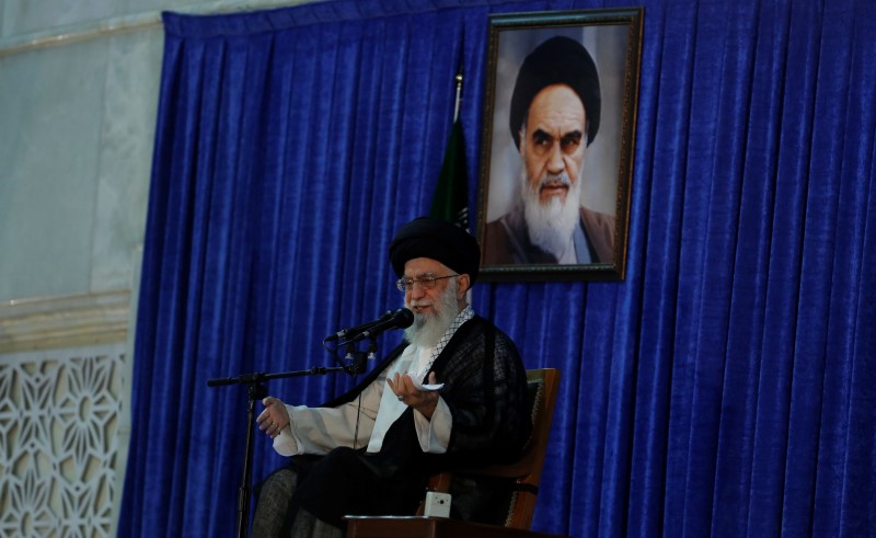 © Reuters. Iran's Supreme Leader Ayatollah Ali Khamenei delivers a speech during a ceremony marking the death anniversary of the founder of the Islamic Republic Ayatollah Ruhollah Khomeini, in Tehran