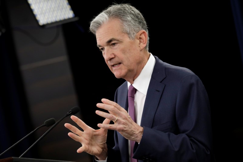 © Reuters. Federal Reserve Board Chairman Jerome Powell holds a news conference in Washington