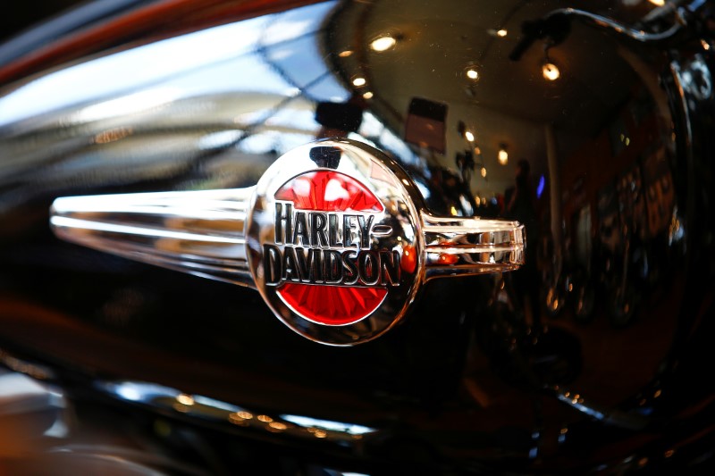 © Reuters. Harley Davidson motorcycles are displayed for sale at a showroom in London