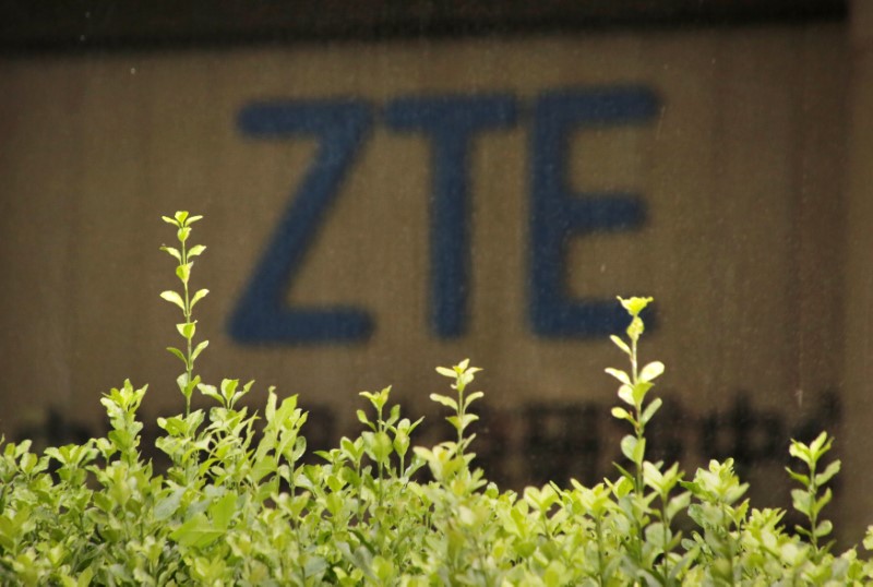 © Reuters. FILE PHOTO: The logo of China's ZTE Corp is seen at the lobby of ZTE Beijing research and development center building in Beijing