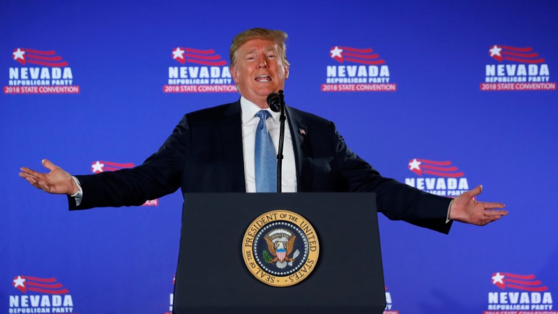 © Reuters. Trump speaks at the Nevada Republican Party Convention Las Vegas