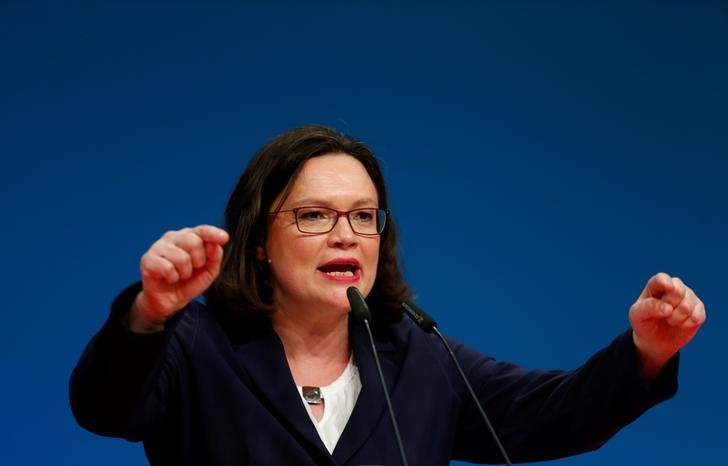 © Reuters. One-day Social Democratic Party congress in Wiesbaden