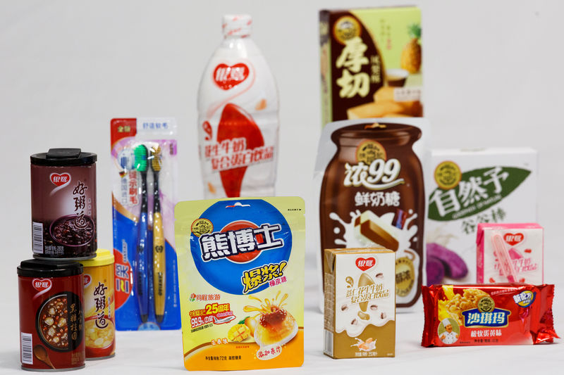 © Reuters. Products made by Chinese companies Yinlu, Xufuji and San Xiao are displayed in this picture illustration