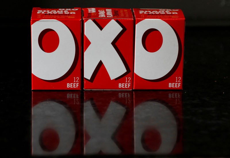 © Reuters. FILE PHOTO: An illustration of boxes of OXO stock cubes