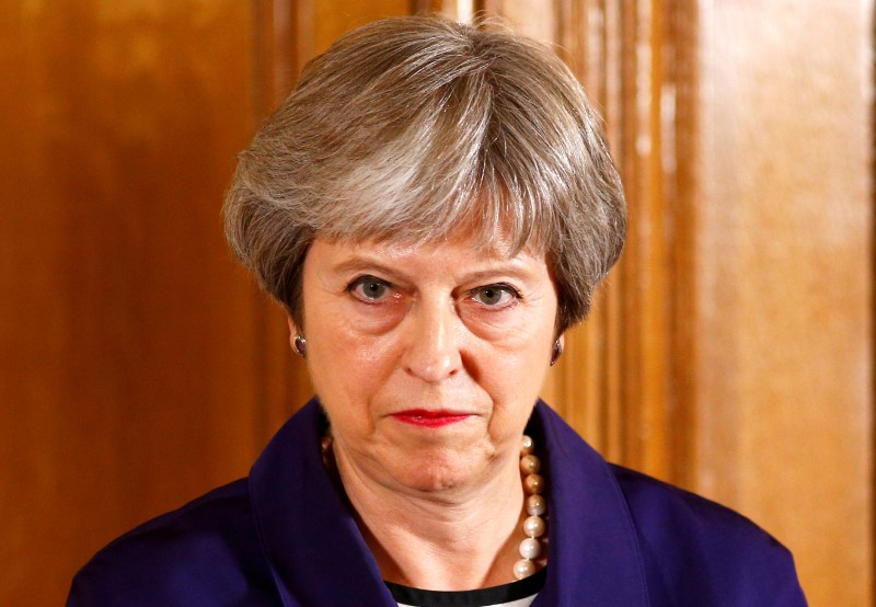 © Reuters. FILE PHOTO: Britain's Prime Minister Theresa May attends a press conference with Secretary General of NATO Jens Stoltenberg at 10 Downing Street, in London