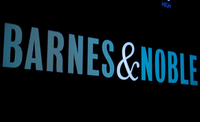 © Reuters. The logo for Barnes and Noble is displayed on a screen on the floor of the NYSE in New York