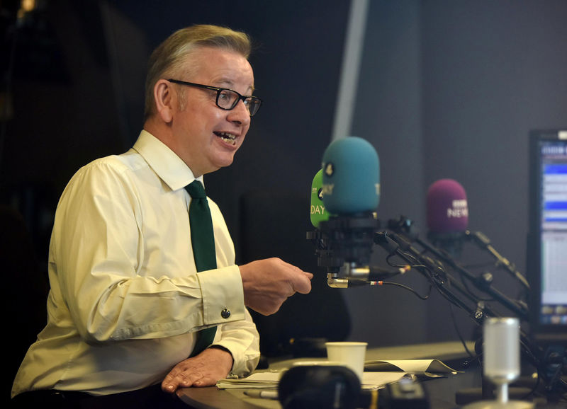 © Reuters. Britain's Secretary of State for Environment, Food and Rural Affairs Michael Gove talks about the planned cabinet meeting, at the Prime Minister's official country residence Chequers later this week, on the BBC radio Today programme in London