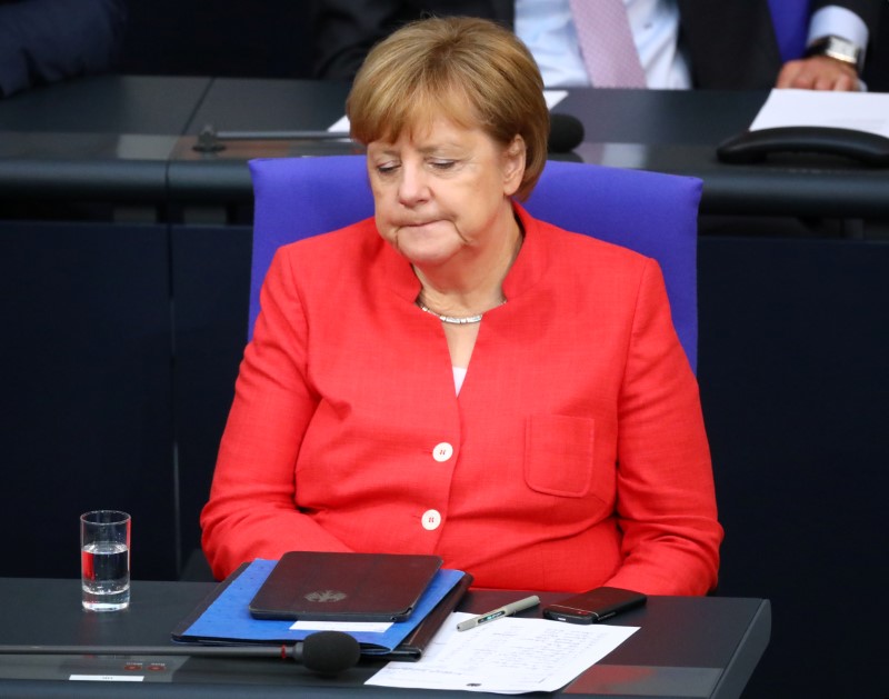 © Reuters. La cancelliera Angela Merkel a Berlino