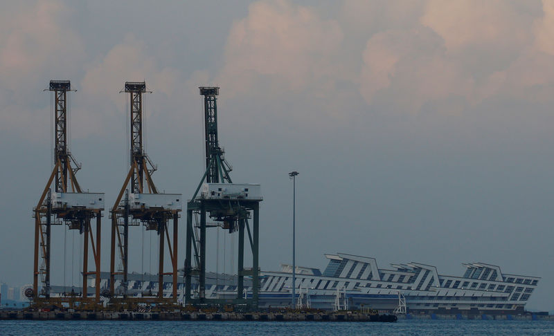 © Reuters. FILE PHOTO: Container cranes are pictured at the Port of Singapore
