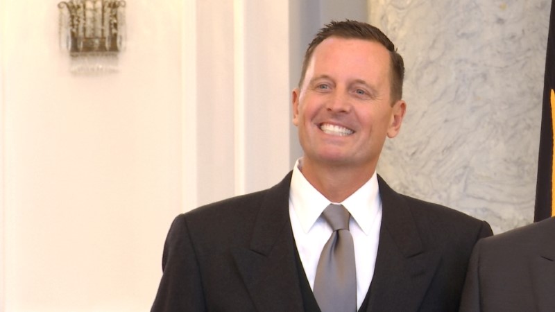 © Reuters. FILE PHOTO: U.S. ambassador to Germany Grenell pose at Bellevue Palace in Berlin
