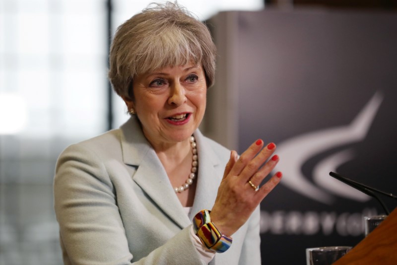 © Reuters. FILE PHOTO:  Britain's Prime Minister Theresa May delivers a speech to students and staff during her visit to Derby College in Derby