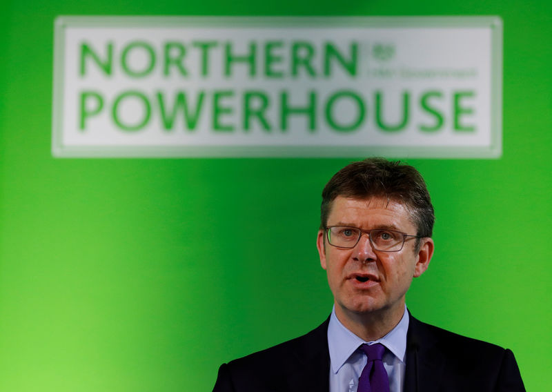 © Reuters. FILE PHOTO: Britain's Secretary of State for Business, Energy and Industrial Strategy, Greg Clark, addresses the Northern Powerhouse Business Summit Boiler Shop in Newcastle