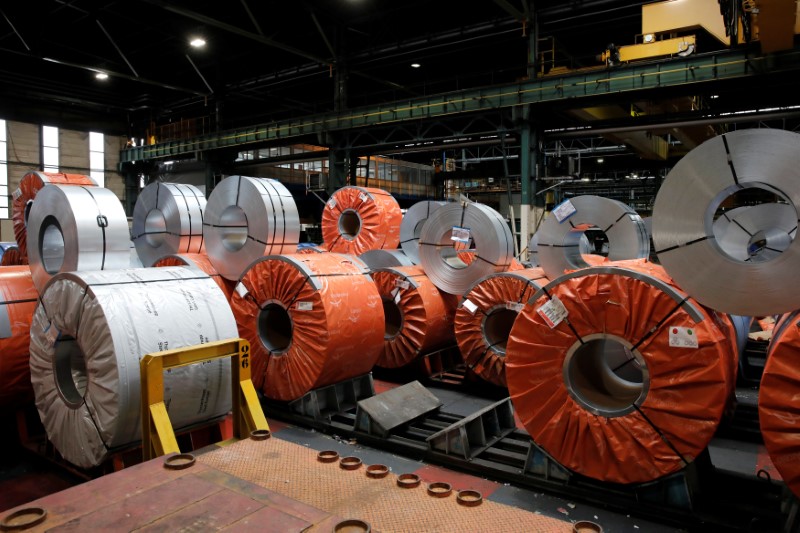 © Reuters. Steel rolls are pictured at the Renault SA car factory in Flins