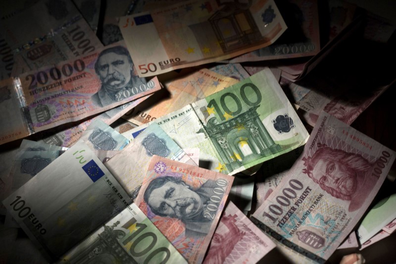 © Reuters. FILE PHOTO: Hungarian forints and Euro notes are seen in this photo illustration