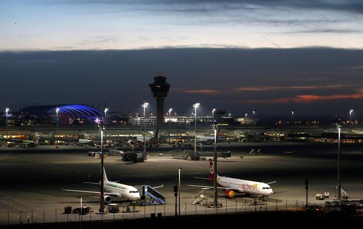 © Reuters. The international airport is seen during sunrise in Munich