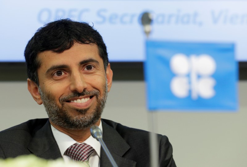 © Reuters. FILE PHOTO: UAE's Oil Minister OPEC President Al Mazrouei addresses a news conference after an OPEC meeting in Vienna