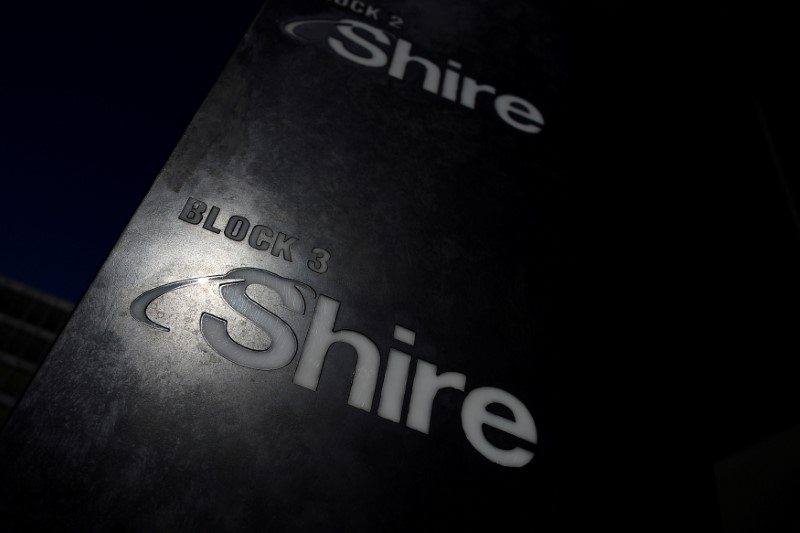 © Reuters. FILE PHOTO: Shire branding is seen outside their offices in Dublin
