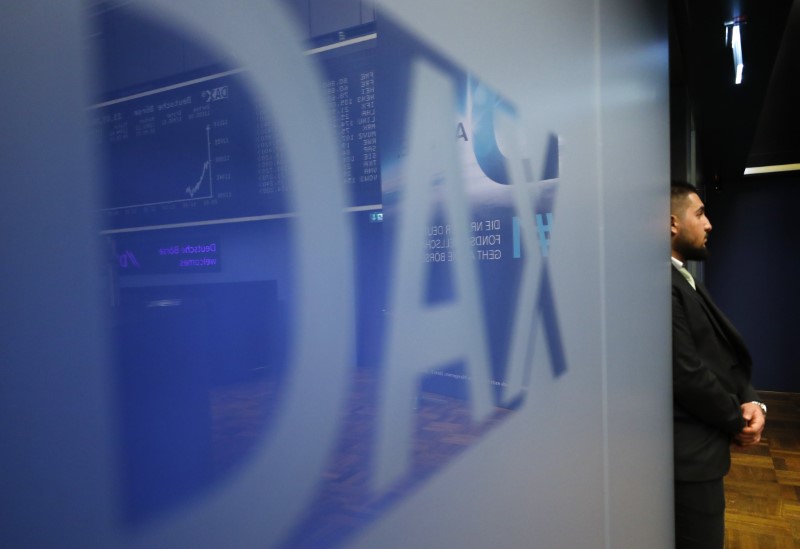 © Reuters. The DAX (German stock index) logo is seen at the stock exchange in Frankfurt