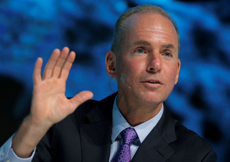 © Reuters. FILE PHOTO: President, Chairman and CEO of The Boeing Company Dennis Muilenburg speaks at the "What's Next?" conference in Chicago