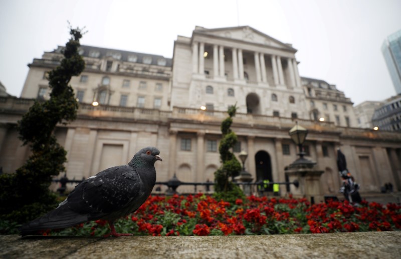 © Reuters. FILE PHOTO: A pigeon stands in front of the Bank of England in London