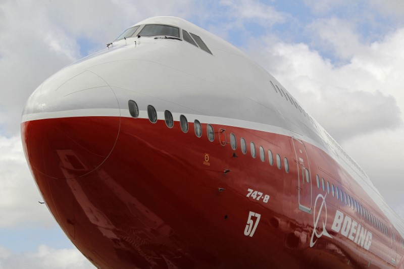 © Reuters. The new Boeing 747-8 Intercontinental jetliner is parked on the eve of the Paris Air Show at Le Bourget airport