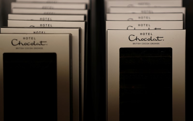 © Reuters. FILE PHOTO -  Hotel Chocolat products are seen on sale at Rabot 1745, in London