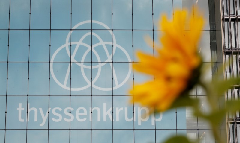 © Reuters. FILE PHOTO: Sunflower outside of ThyssenKrupp AG headquarters in Essen