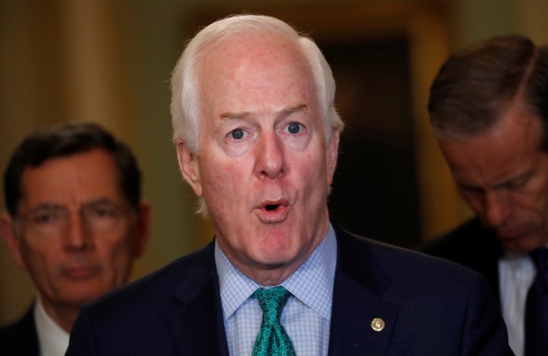 © Reuters. Senator John Cornyn speaks to the media during a news conference at the U.S. Capitol in Washington