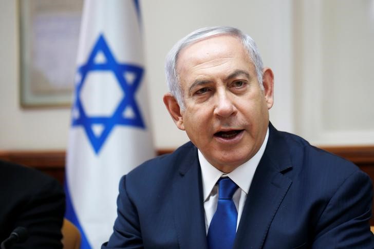 © Reuters. Weekly cabinet meeting at Netanyahu's office in Jerusalem