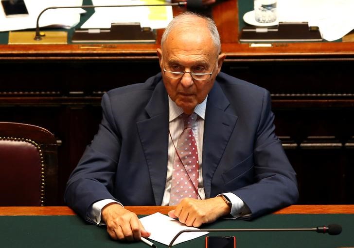 © Reuters. European Affairs Minister Paolo Savona attends his first session at the Lower House of the Parliament in Rome